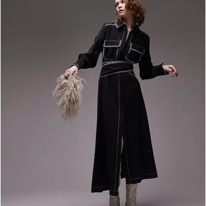 Topshop Contrast Seam Long Sleeve Belted Midi Shirtdress NWT Size 4